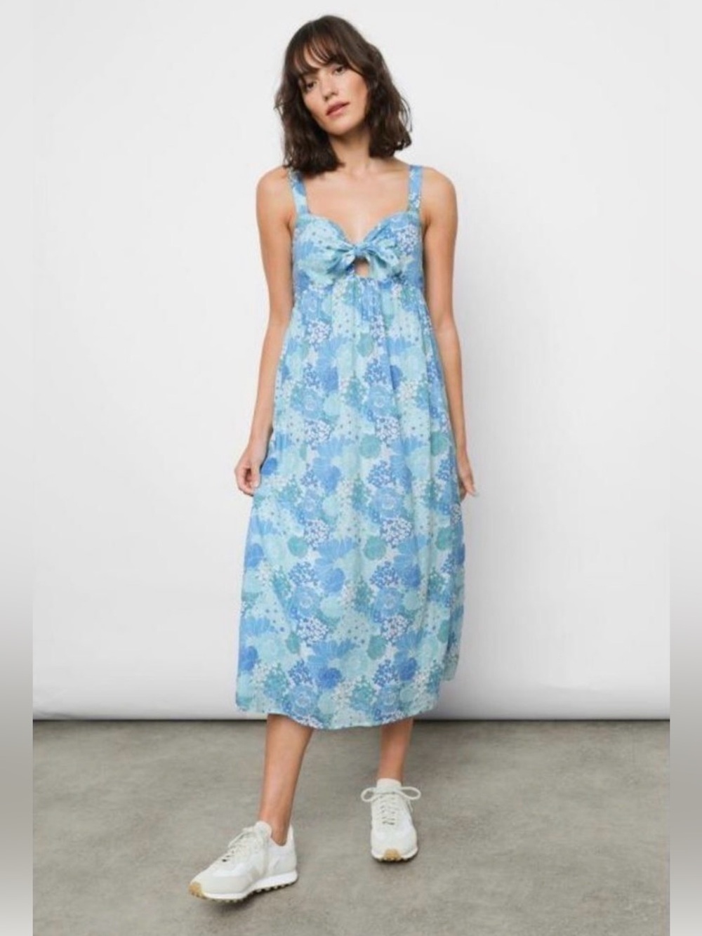 Rails Serafina Azure Floral Midi‎ Linen Dress Coastal Blue size M